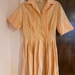 Women's Peach Embroidered Button-Front Dress